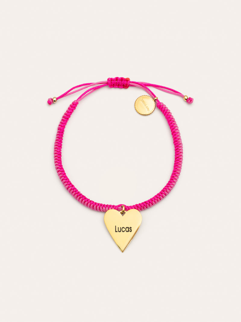 Pulsera Personalizada Corazón Pink Acero Baño Oro