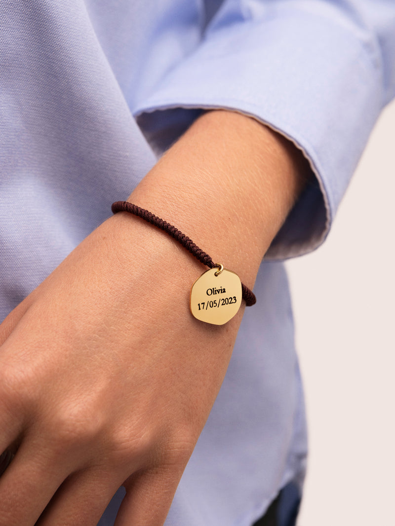 Pulsera Personalizada Medallion Marrón Acero Baño Oro