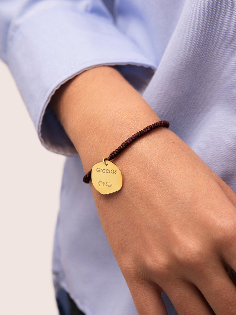 Pulsera Personalizada Medallion Marrón Acero Baño Oro