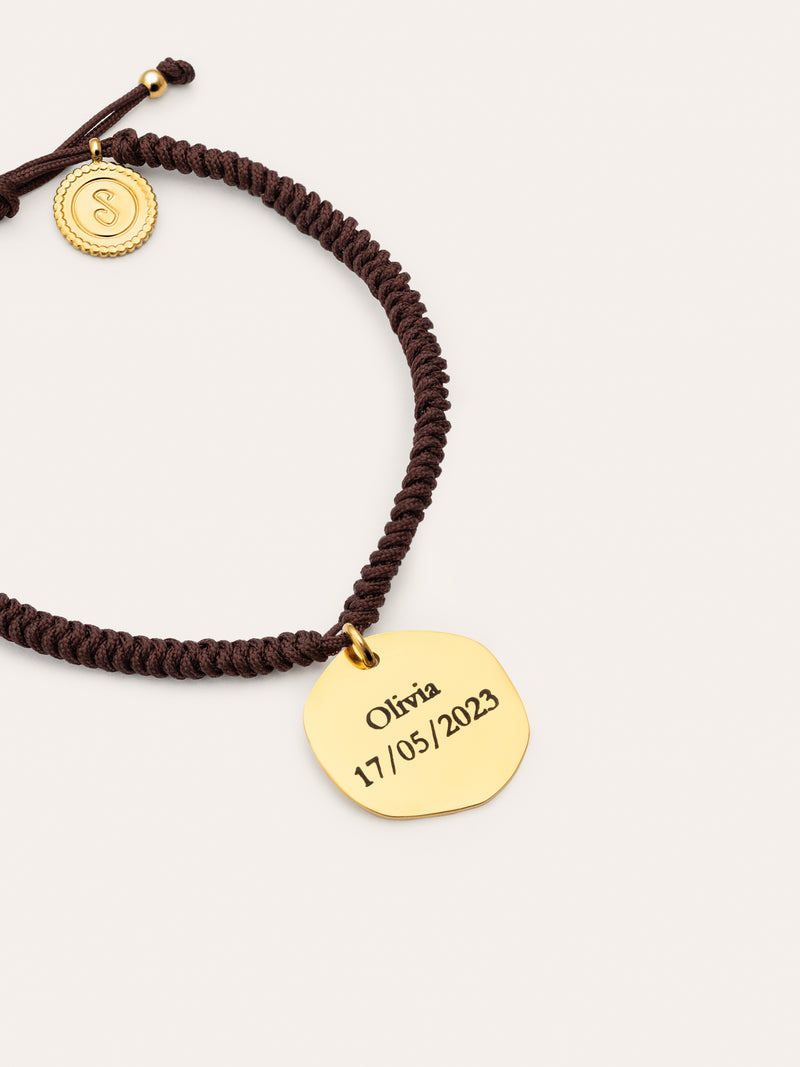 Pulsera Personalizada Medallion Marrón Acero Baño Oro