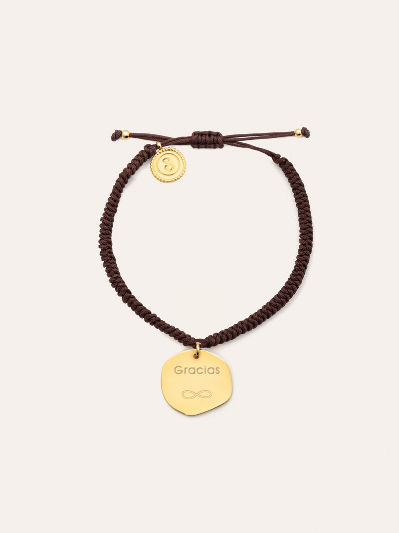 Pulsera Personalizada Medallion Marrón Acero Baño Oro