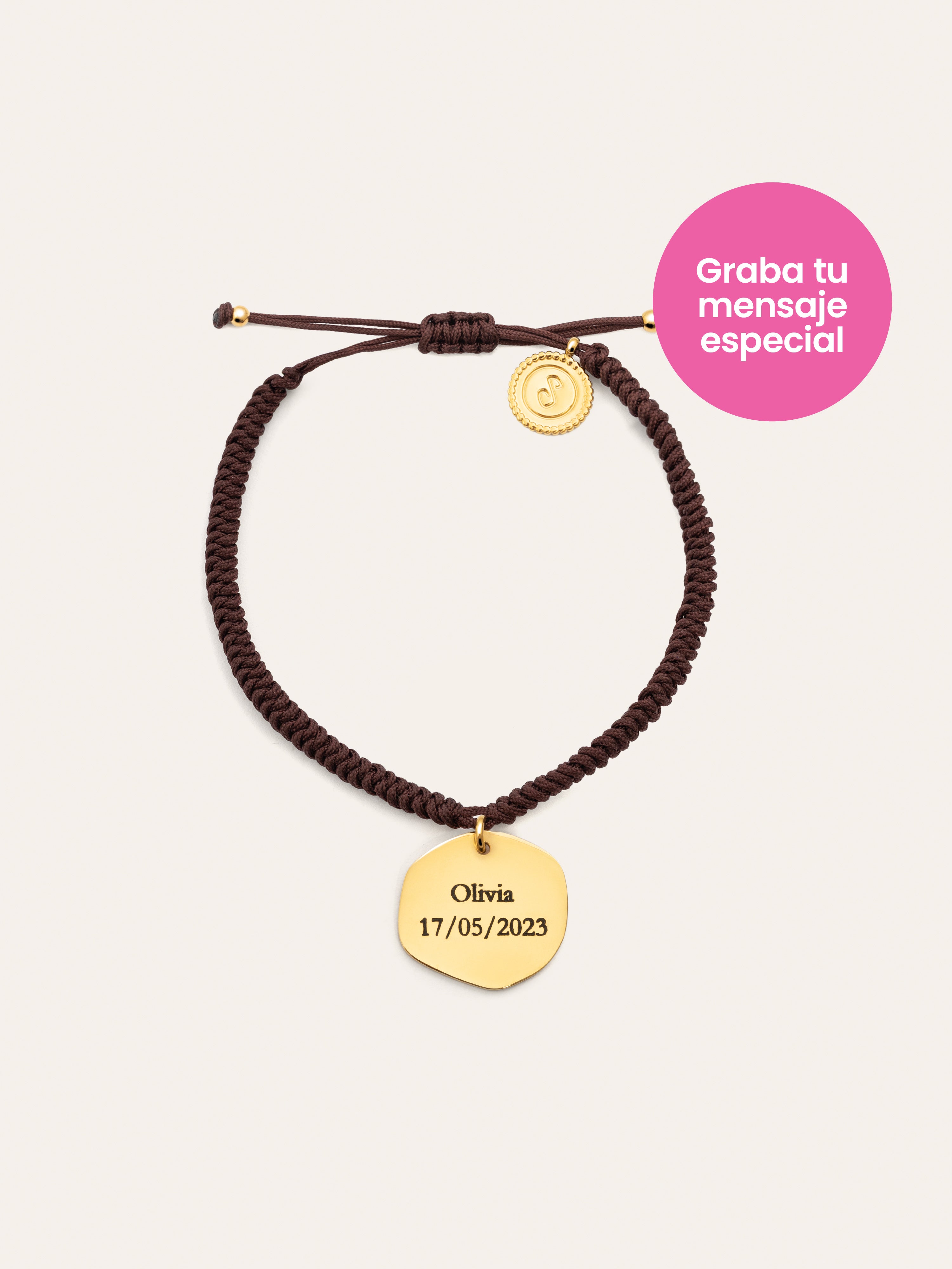 Pulsera Personalizada Medallion Marrón Acero Baño Oro