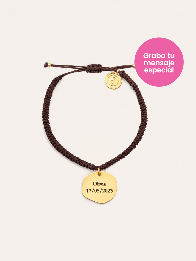 Pulsera Personalizada Medallion Marrón Acero Baño Oro