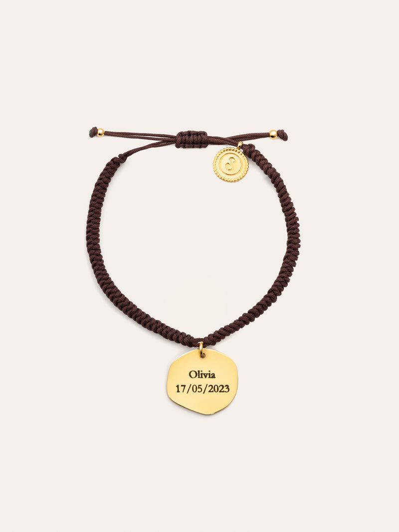 Pulsera Personalizada Medallion Marrón Acero Baño Oro