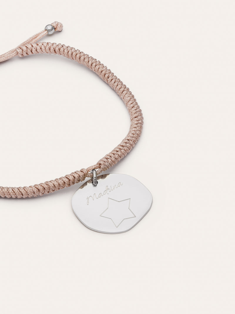 Pulseira Personalizada Medalhão Organic Rosa Aço