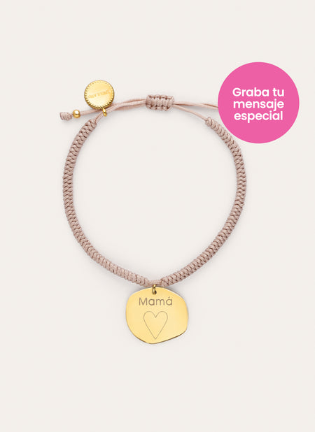 Pulsera Personalizada Medallón Organic Rosa Acero Baño Oro