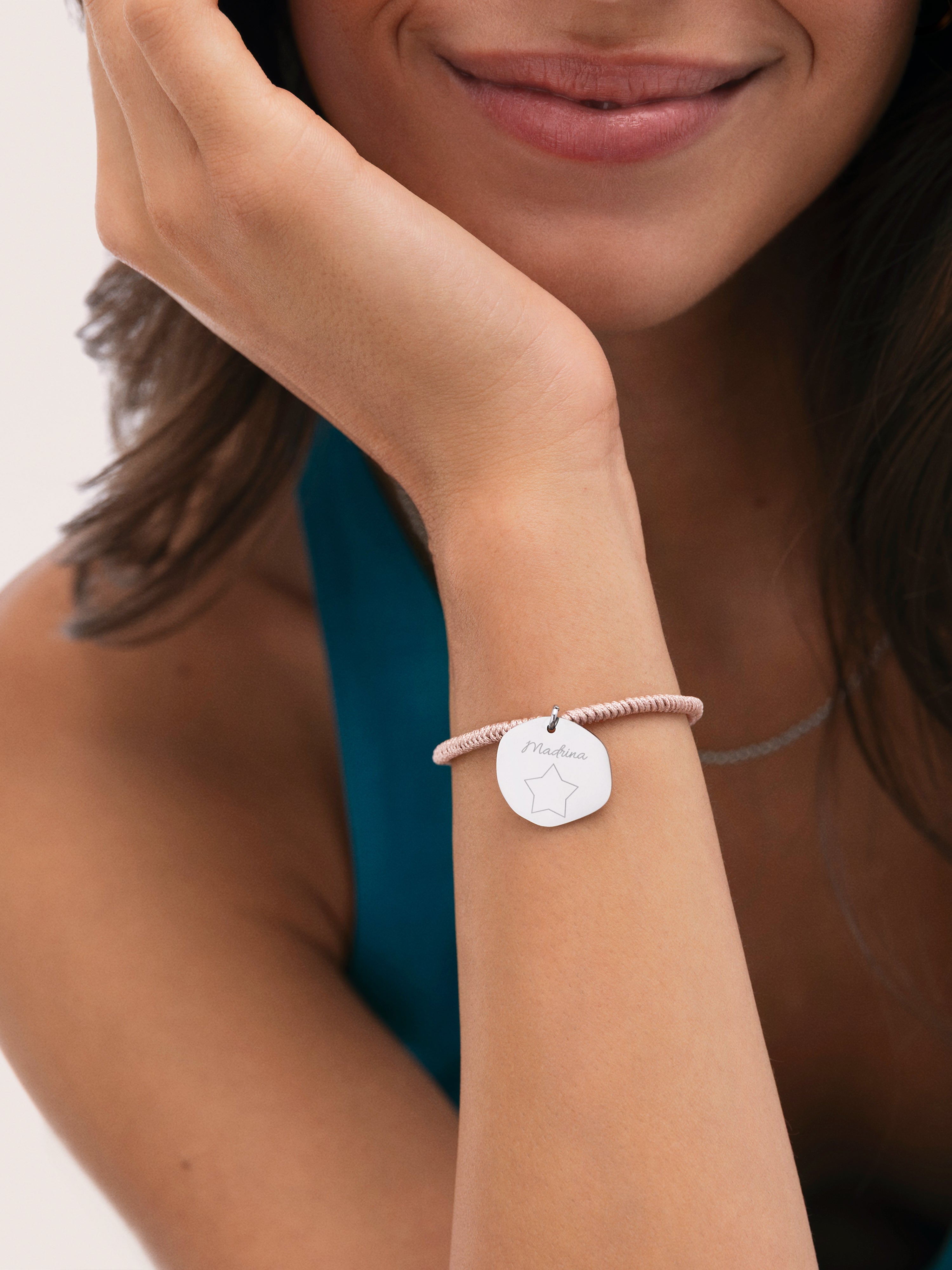 Pulseira Personalizada Medalhão Organic Rosa Aço