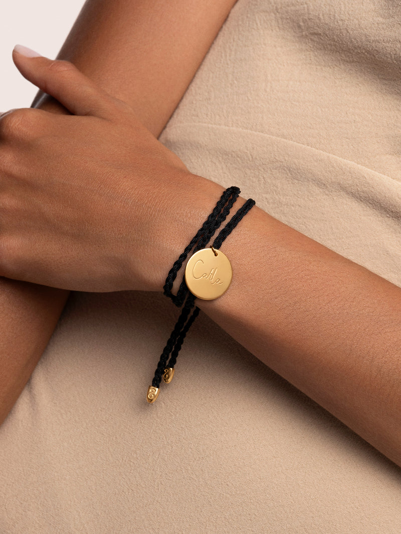 Pulseira Personalizada Dream Preta Prata Banho de Ouro