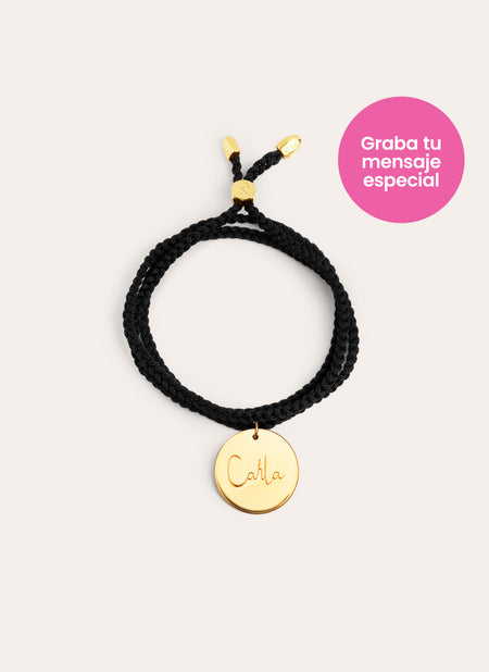 Pulseira Personalizada Dream Preta Prata Banho de Ouro
