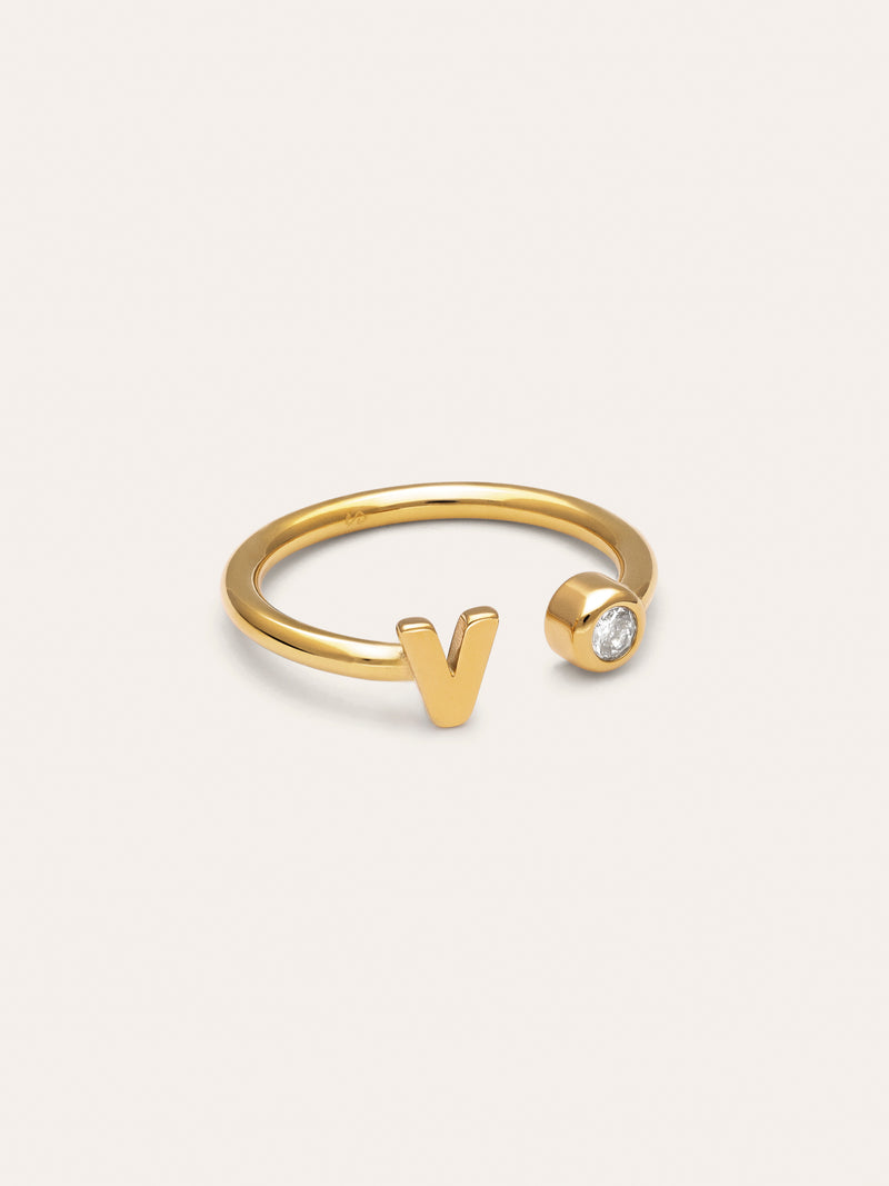 Anello Personalizzato Letter Spark Acciaio Placcato Oro