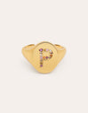 Anillo Personalizado Signet Letter Colors Baño Oro