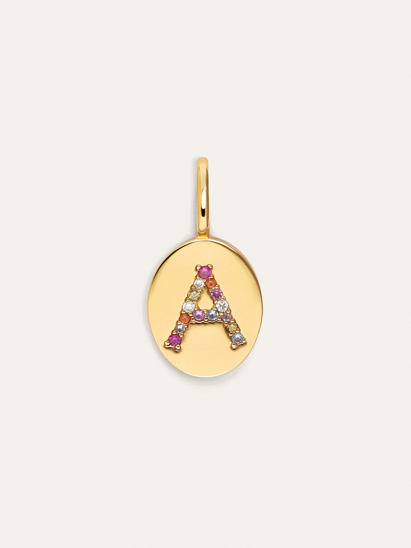 Charm Personalizado Signet Letter Colors Banho de Ouro
