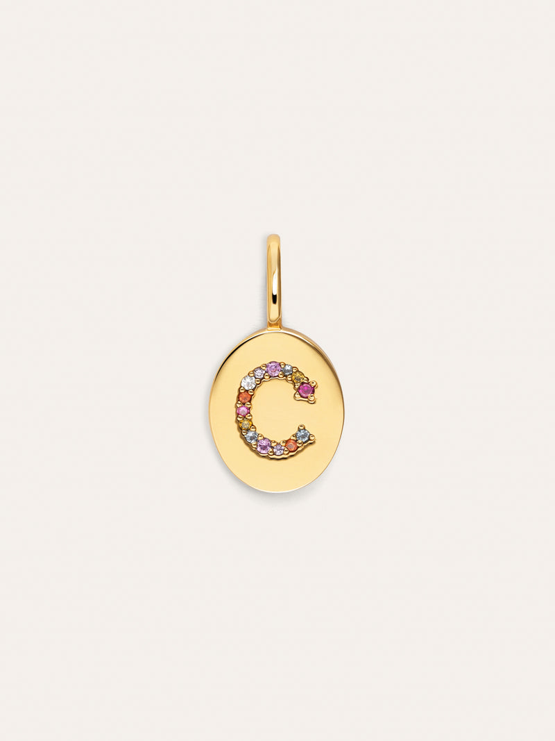 Charm Personalizado Signet Letter Colors Banho de Ouro