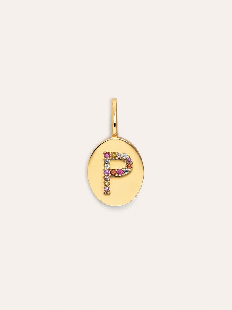 Charm Personalizado Signet Letter Colors Banho de Ouro