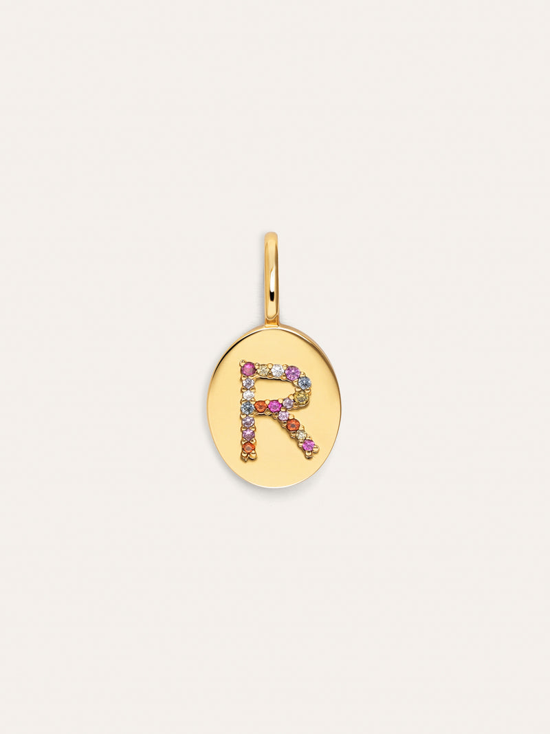 Charm Personalizado Signet Letter Colors Banho de Ouro