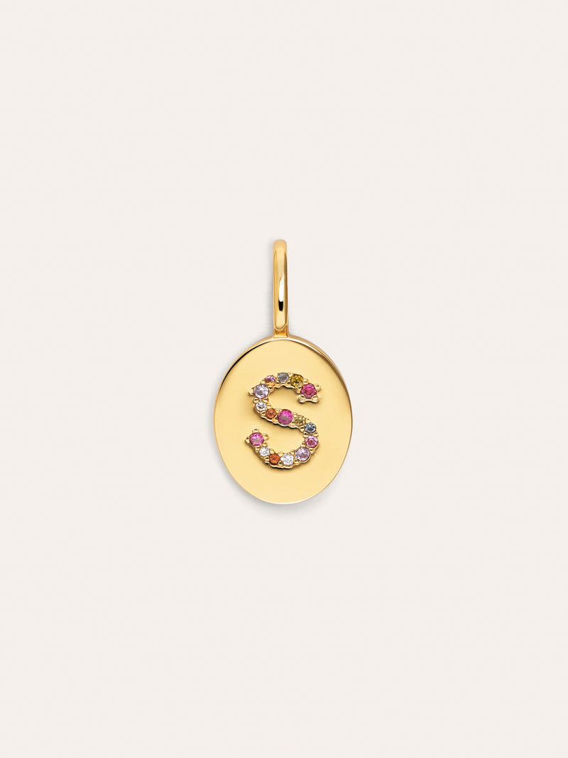 Charm Personalizado Signet Letter Colors Banho de Ouro