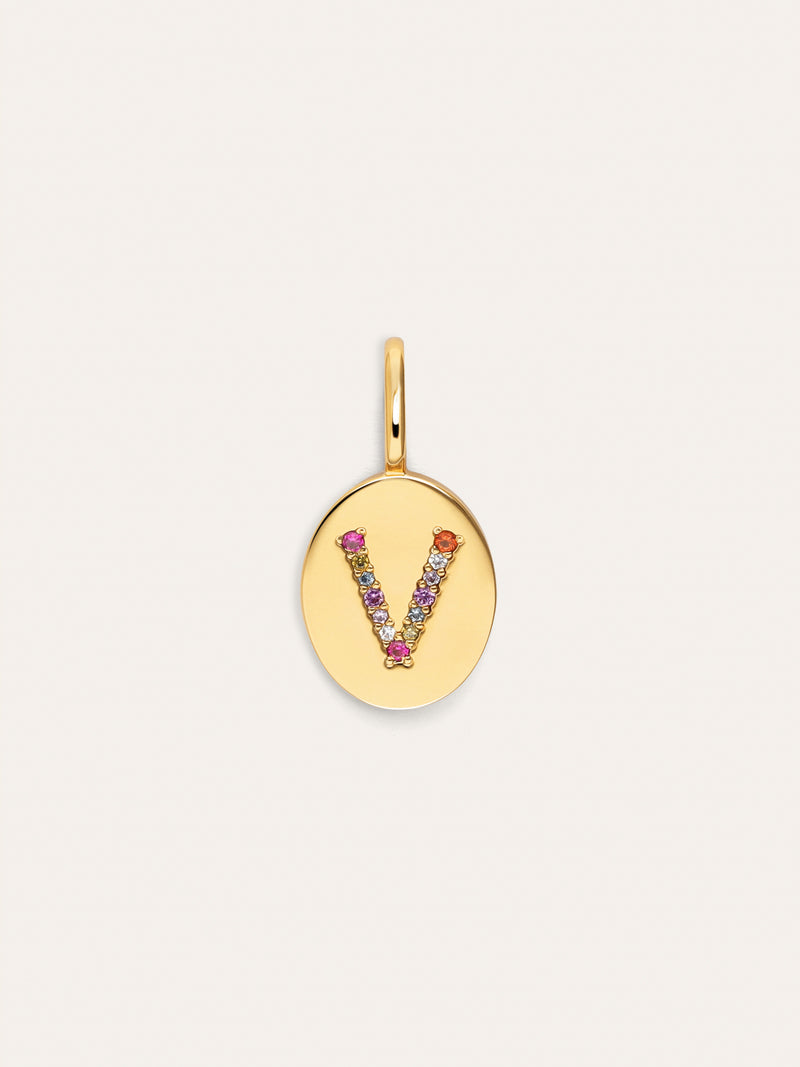Charm Personalizado Signet Letter Colors Banho de Ouro