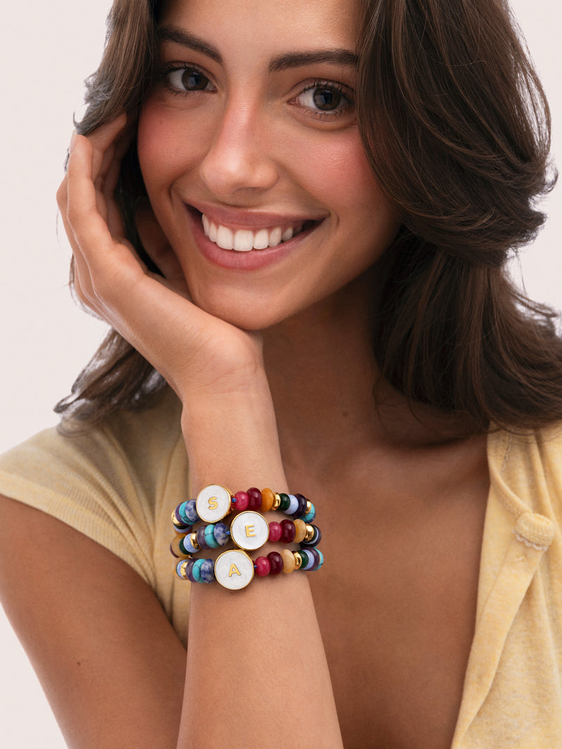 Bracelet Personnalisé Lettre Nacre Acier Plaqué Or