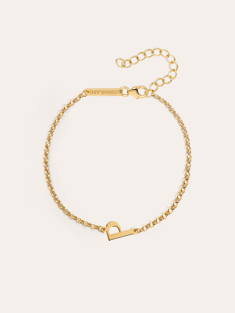 Pulsera Single Letter Plata Baño Oro