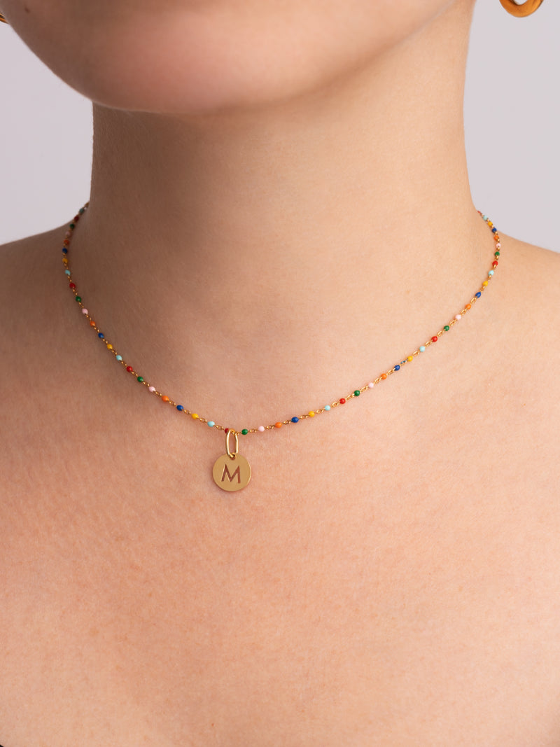 Colar Personalizado Colors Enamel Letter Banhado a Ouro