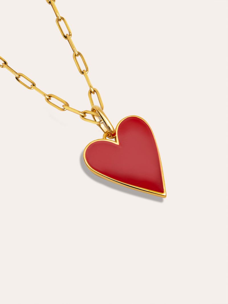 Charm Lovely Heart Red Enamel Banho de Ouro