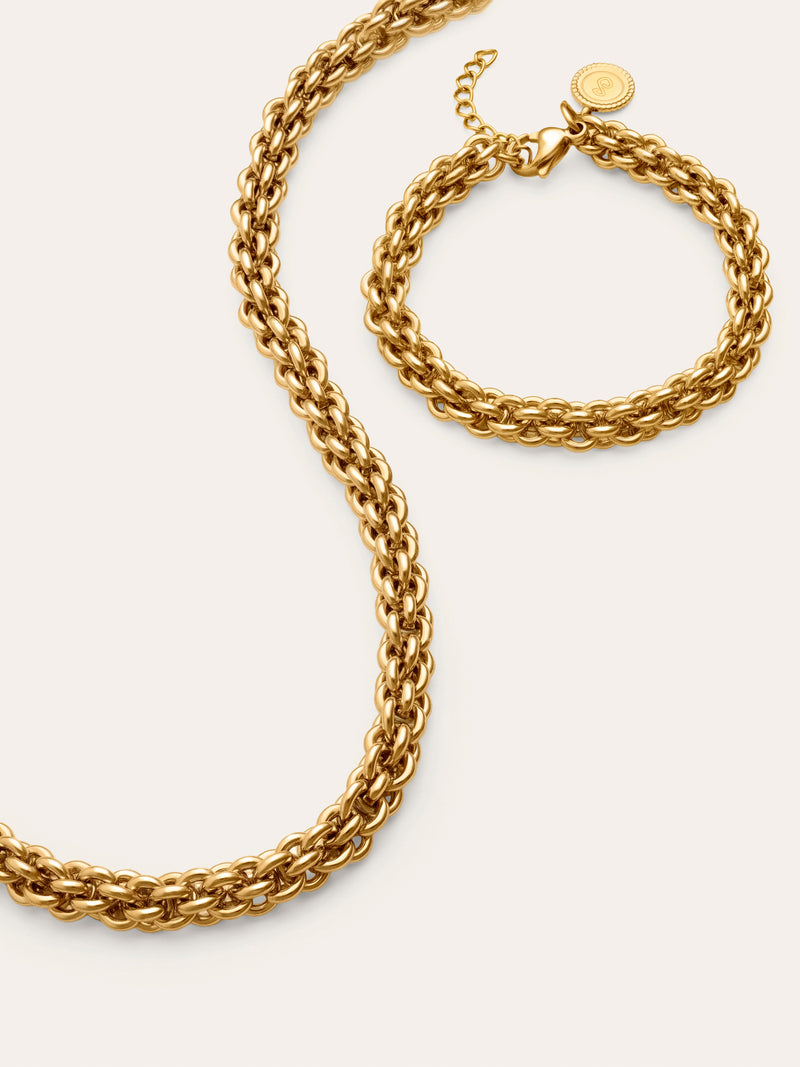 Geschenkset Halskette Big Rope und Armband Big Rope aus Stahl mit Goldbeschichtung