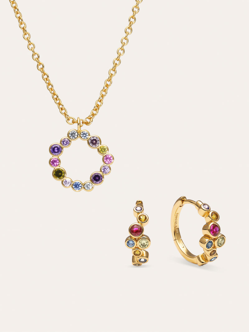 Pack Regalo Collar Bubbles y Pendientes Aro Rainbow Baño Oro