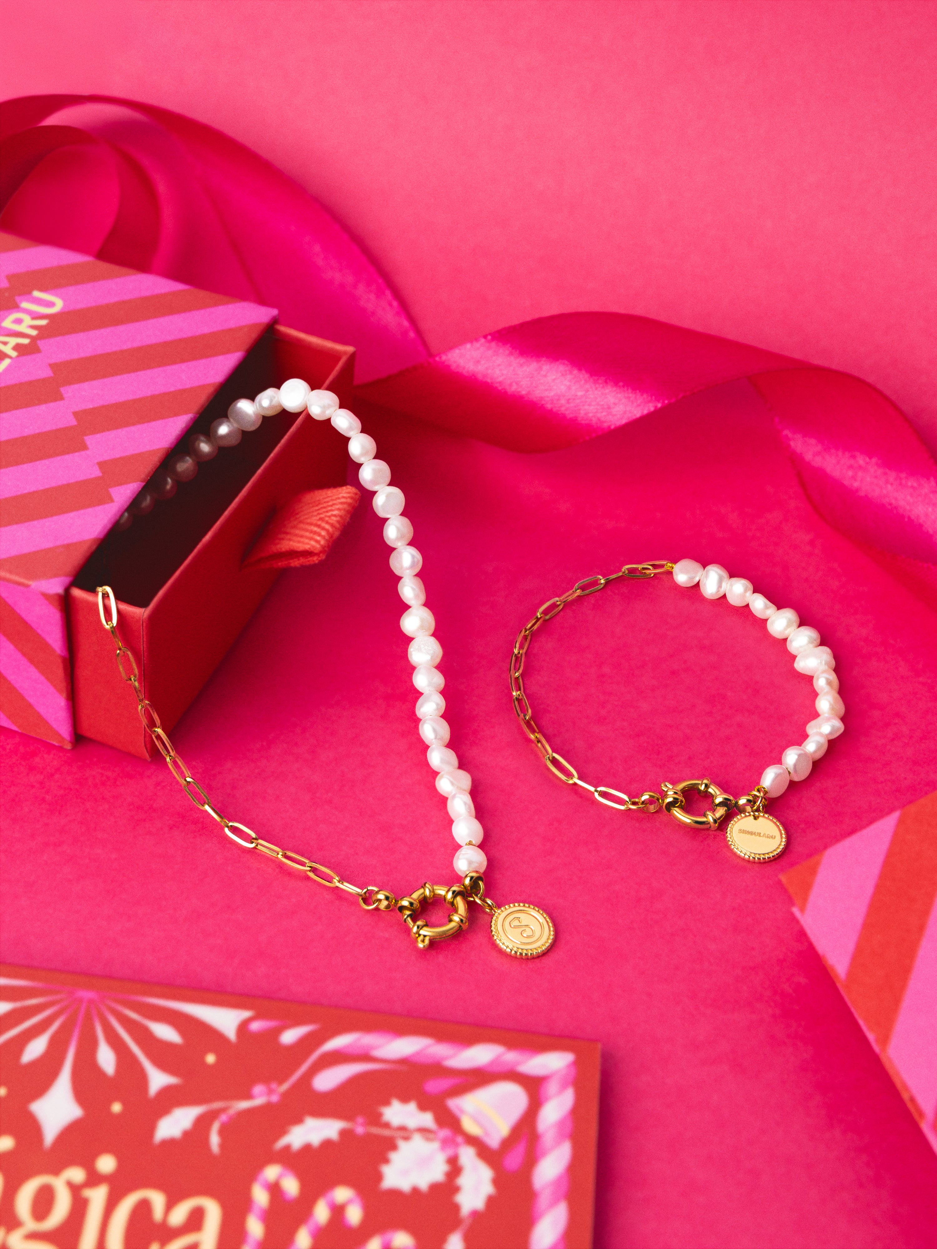 Pack Regalo Collar y Pulsera Chic Pearl Acero Baño Oro