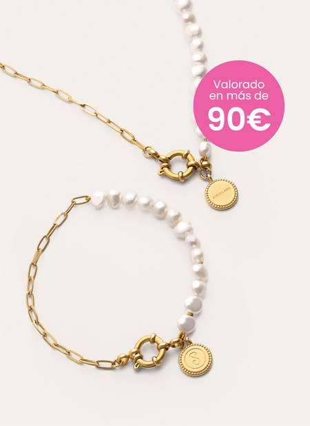 Pack Regalo Collar y Pulsera Chic Pearl Acero Baño Oro