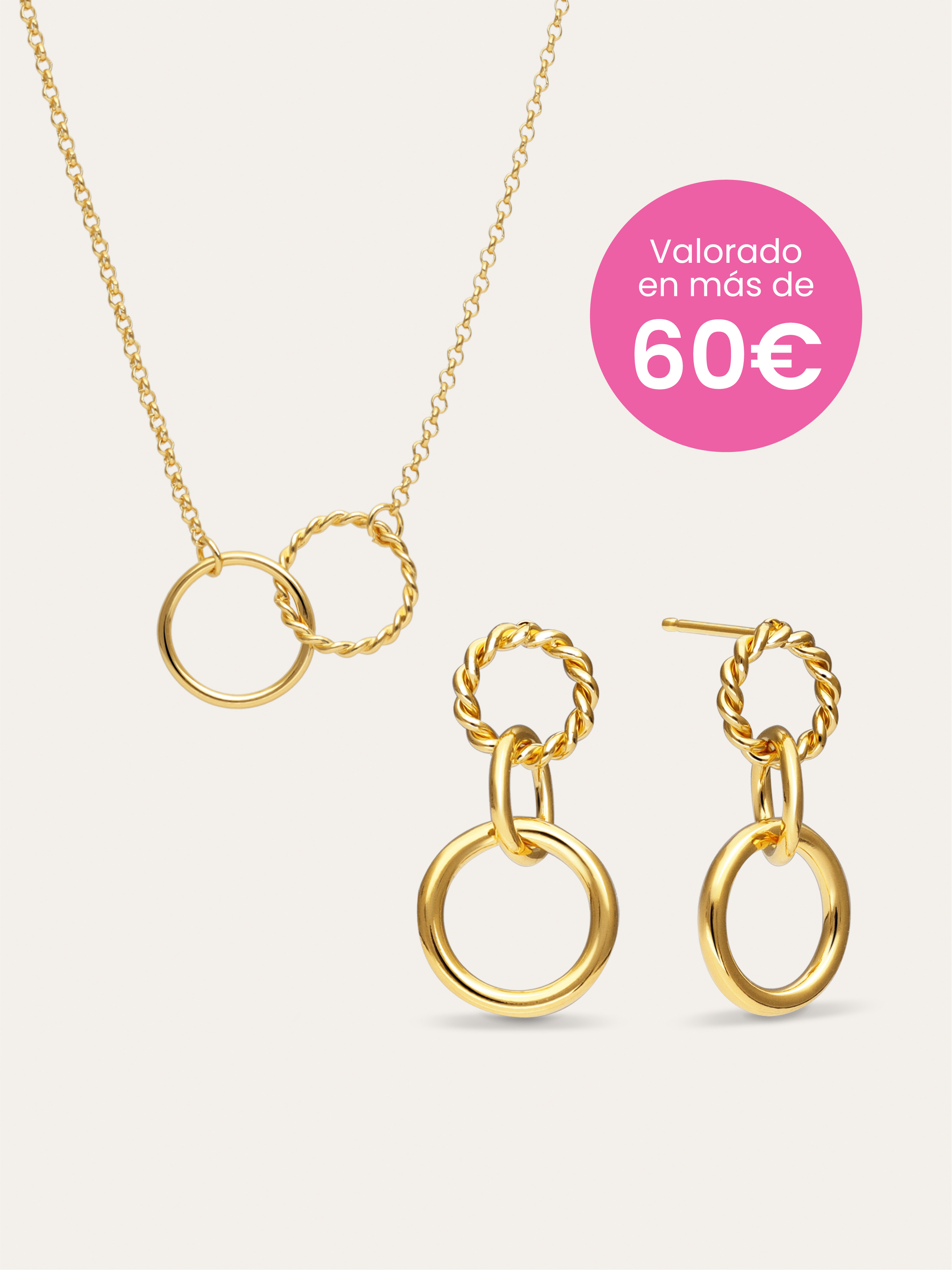 Pack Regalo Collar y Pendientes Circles Twist Baño Oro