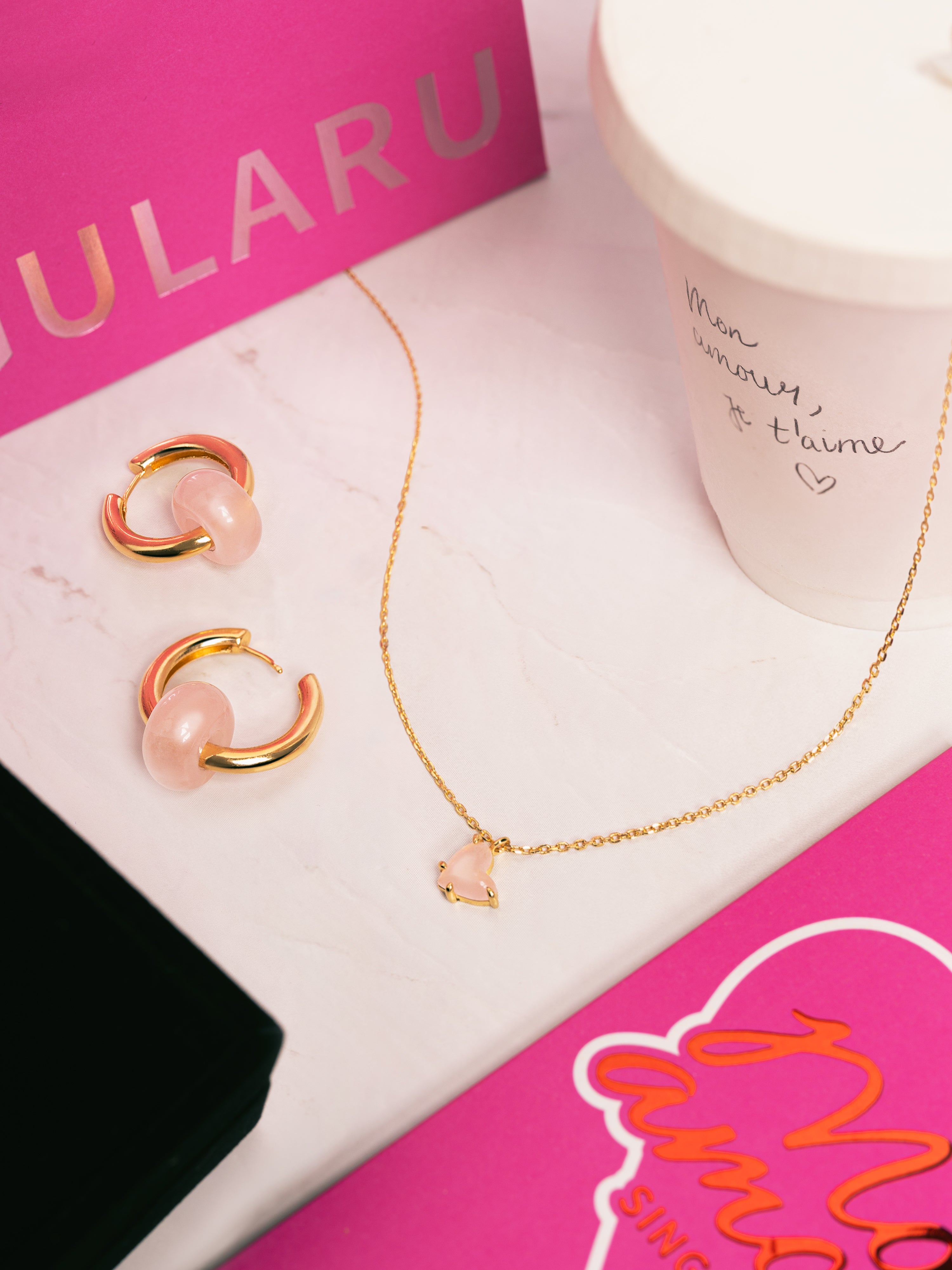 Adorable Heart Pink Gold Necklace