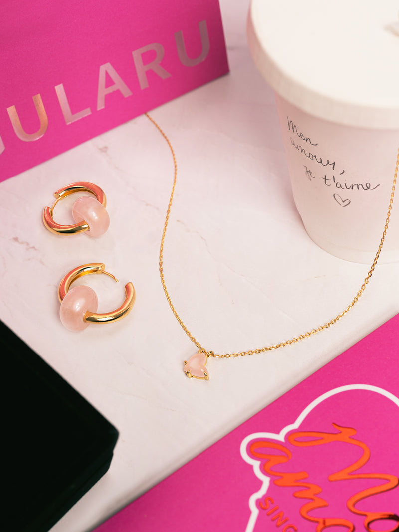 Colar Adorable Heart Pink Banho de Ouro