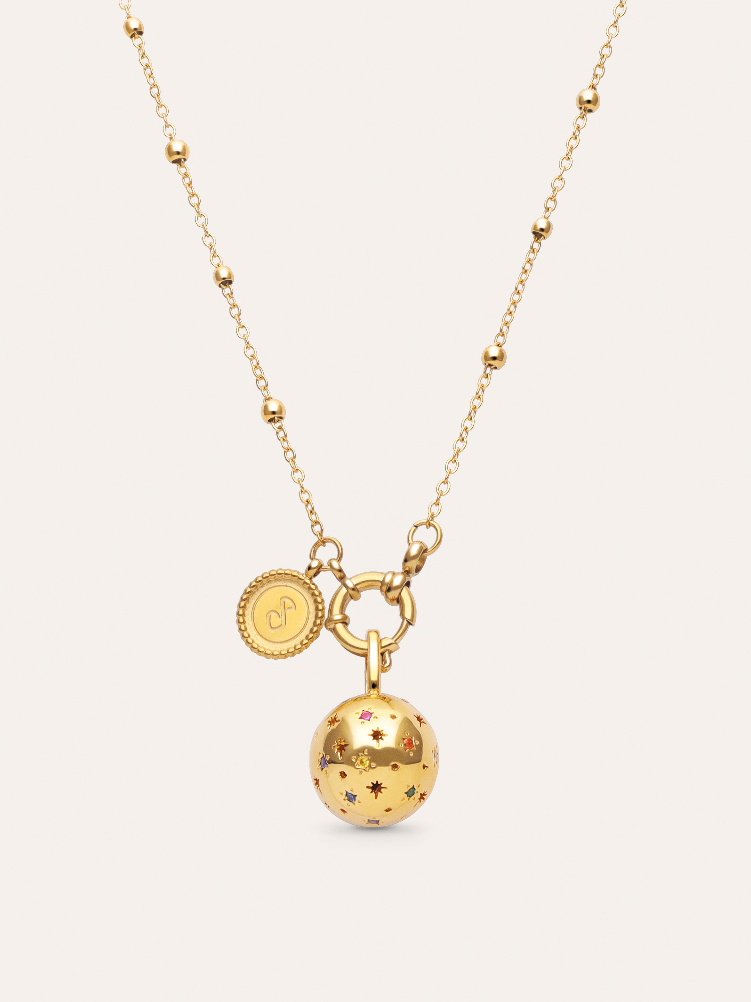 Pack Regalo Collar Long Dots y Charm Llamador de Ángeles Baño Oro