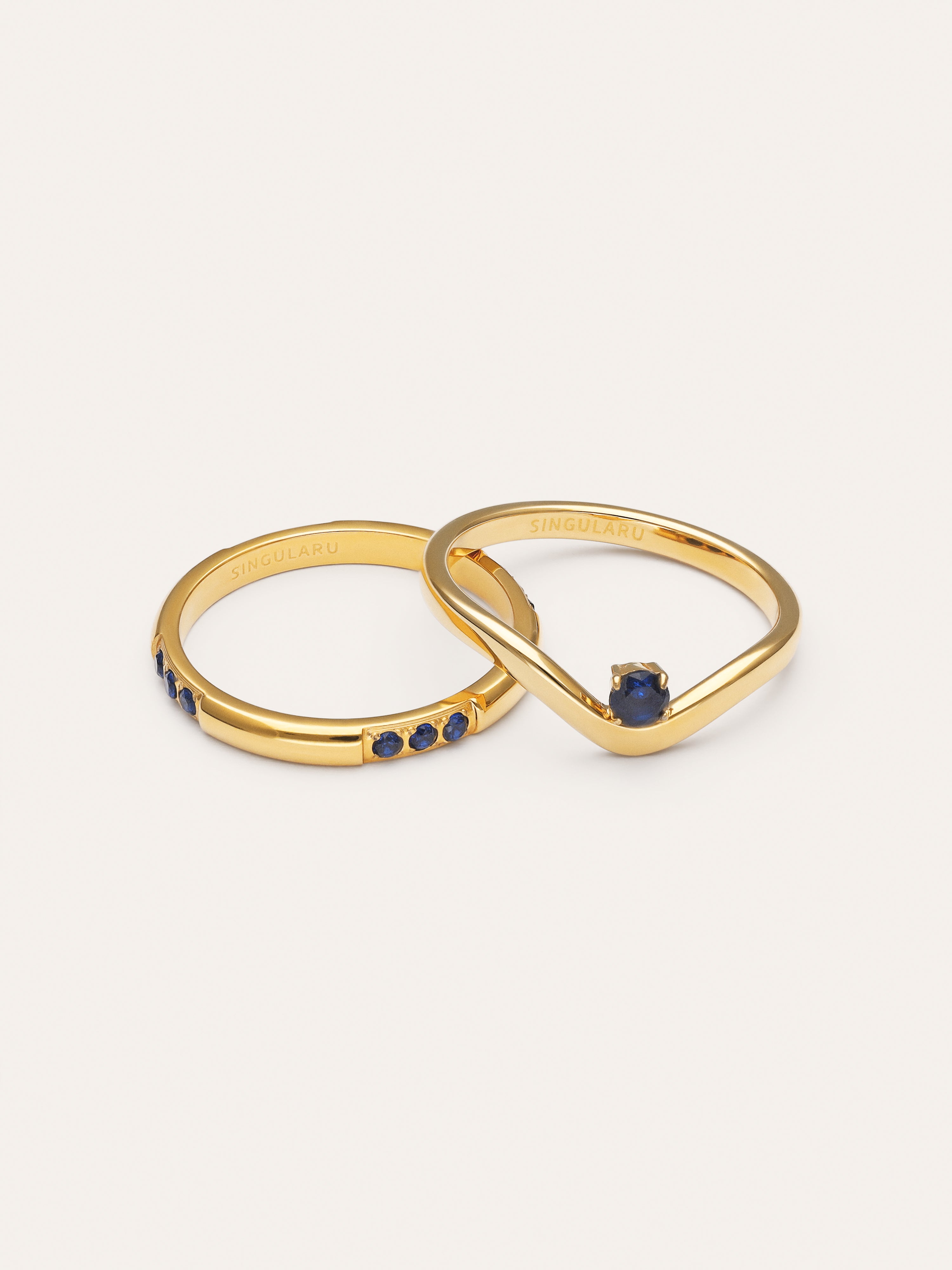 Pack de 2 Bagues Klein Bleu Acier Plaqué Or