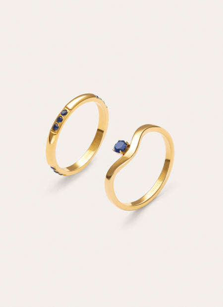 Pack 2 Anillos Klein Azul Acero Baño Oro
