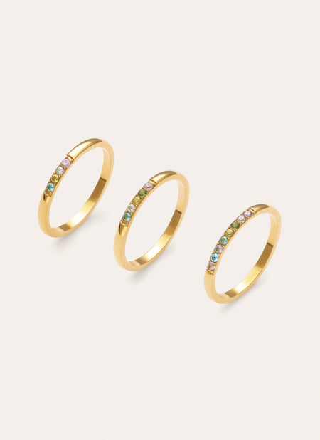 3er-Pack Odisea Colors Ringe aus Stahl mit 18kt Goldbeschichtung