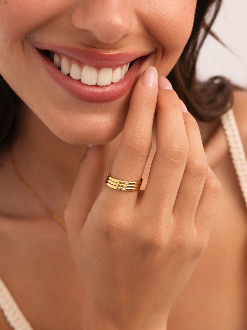 3 Ring Set Palmar Spark Steel Gold Plated