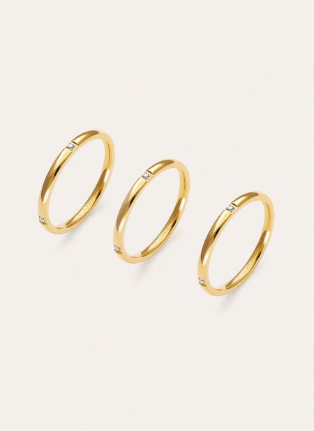 3 Ring Set Palmar Spark Steel Gold Plated