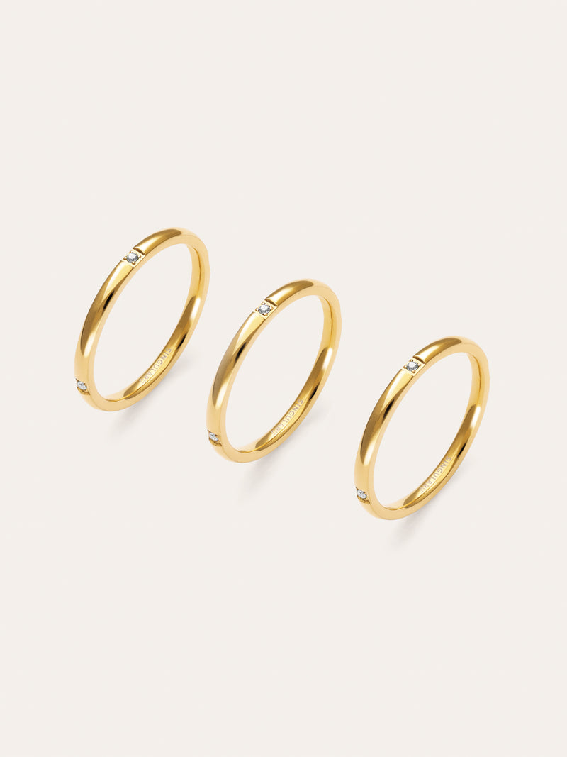 3 Ring Set Palmar Spark Steel Gold Plated