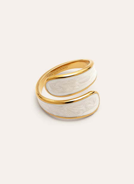 Abraccio White Ring Edelstahl, vergoldet