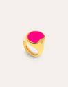 Signet Bean Neon Pink Enamel Gold Ring