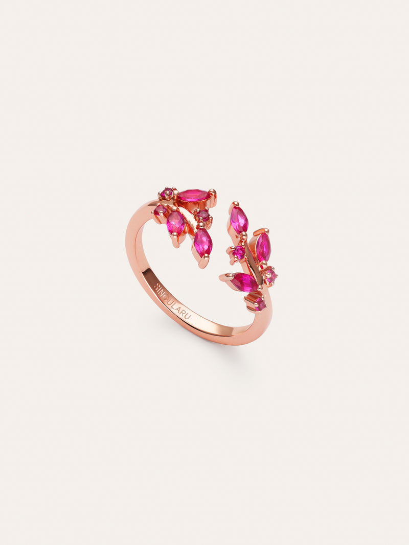 Anel Buganvília Raspberry com banho de ouro rosa
