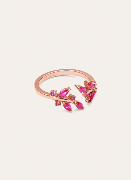 Anel Buganvília Raspberry com banho de ouro rosa