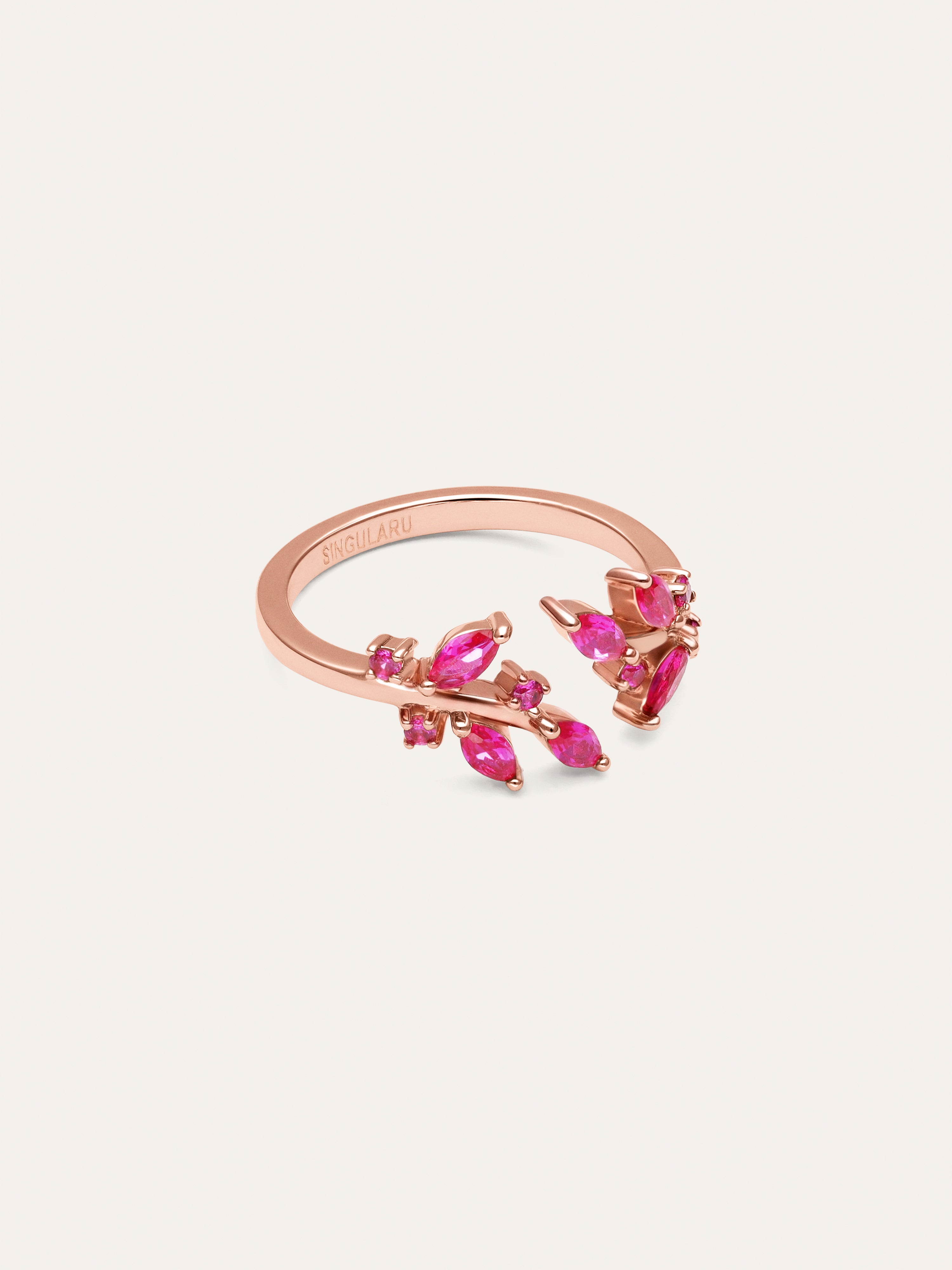 Anel Buganvília Raspberry com banho de ouro rosa