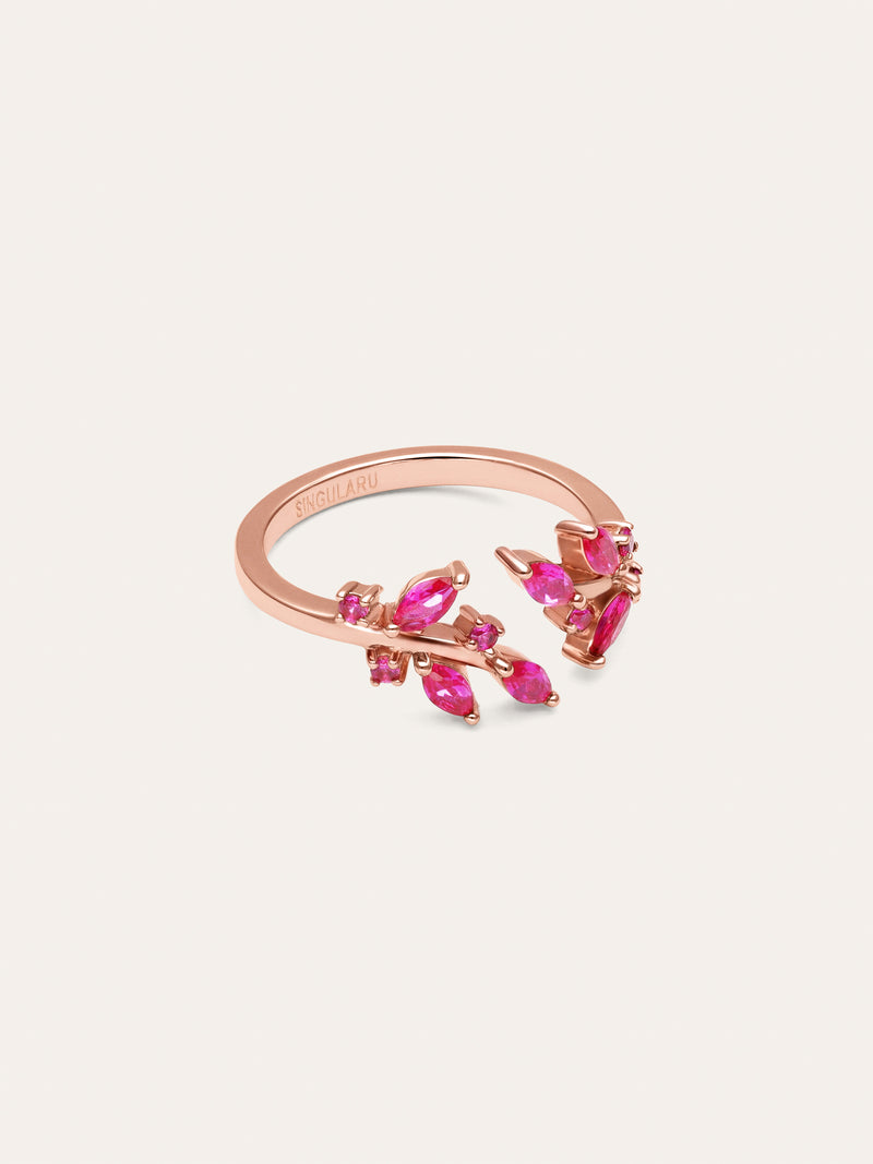 Anel Buganvília Raspberry com banho de ouro rosa