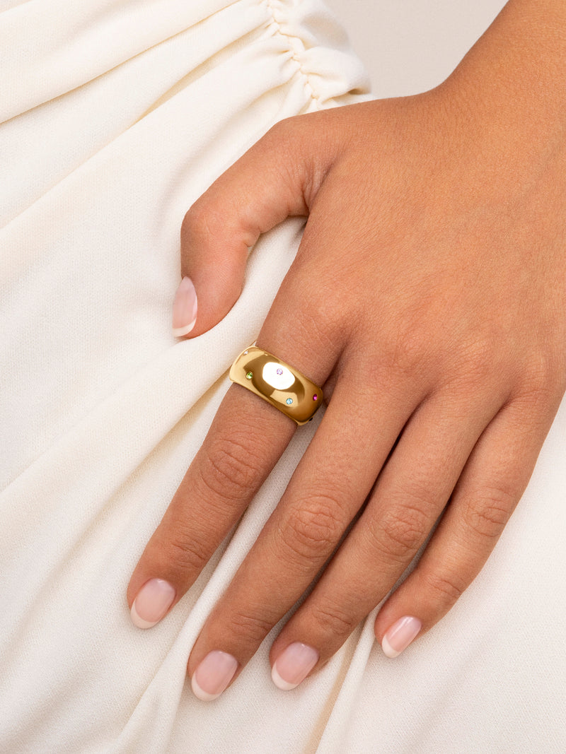 Curve Rainbow Ring van Staal met Goudkleurige coating