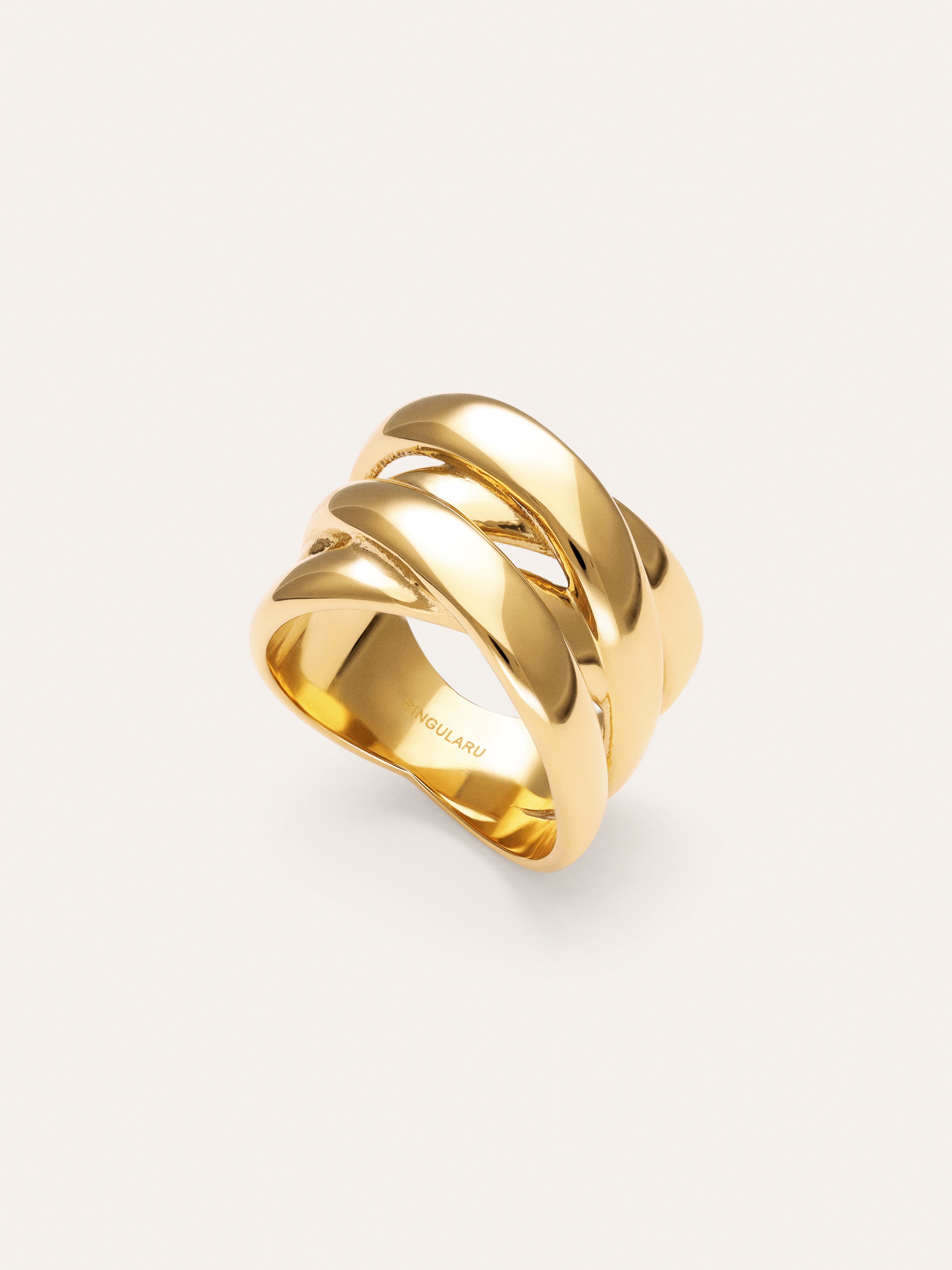 Double-Cross-Ring aus Stahl mit 18-karätiger Goldbeschichtung