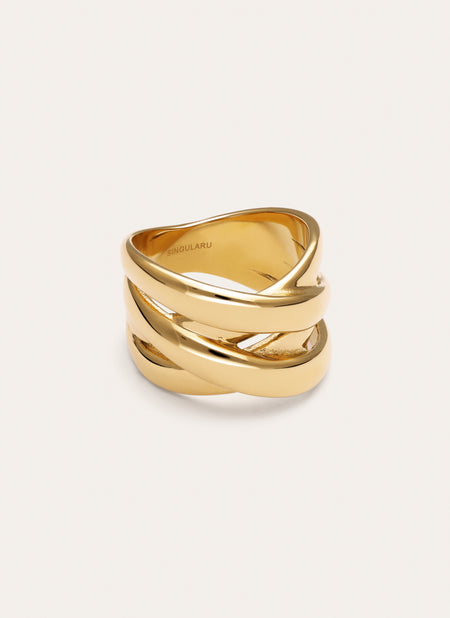 Double-Cross-Ring aus Stahl mit 18-karätiger Goldbeschichtung
