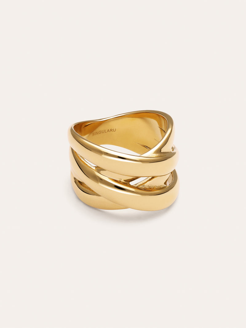Double-Cross-Ring aus Stahl mit 18-karätiger Goldbeschichtung