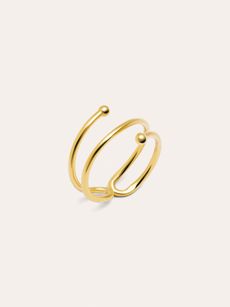 Anel Double Dot Prata Banho de Ouro